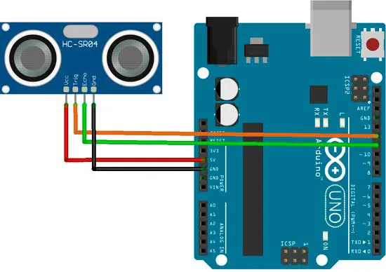 Esquema de conexión del sensor HC-SR04 con Arduino
