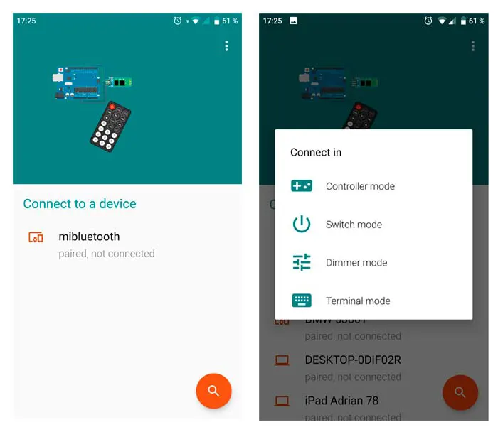 Capturas de pantalla de la aplicación android utilizada para el móvil. 