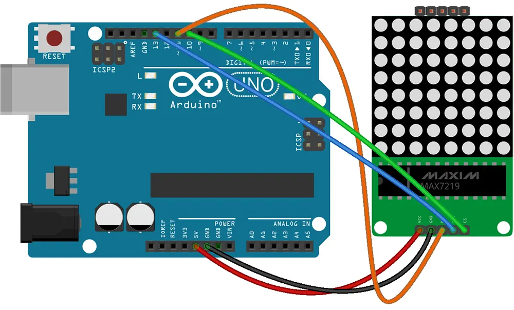 Esquema de Arduino con un matriz LED de 8x8